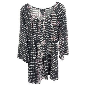Lane Bryant Plus Size 18W 20W Tunic Top Blouse Long‎ Sleeve Black Pink 154